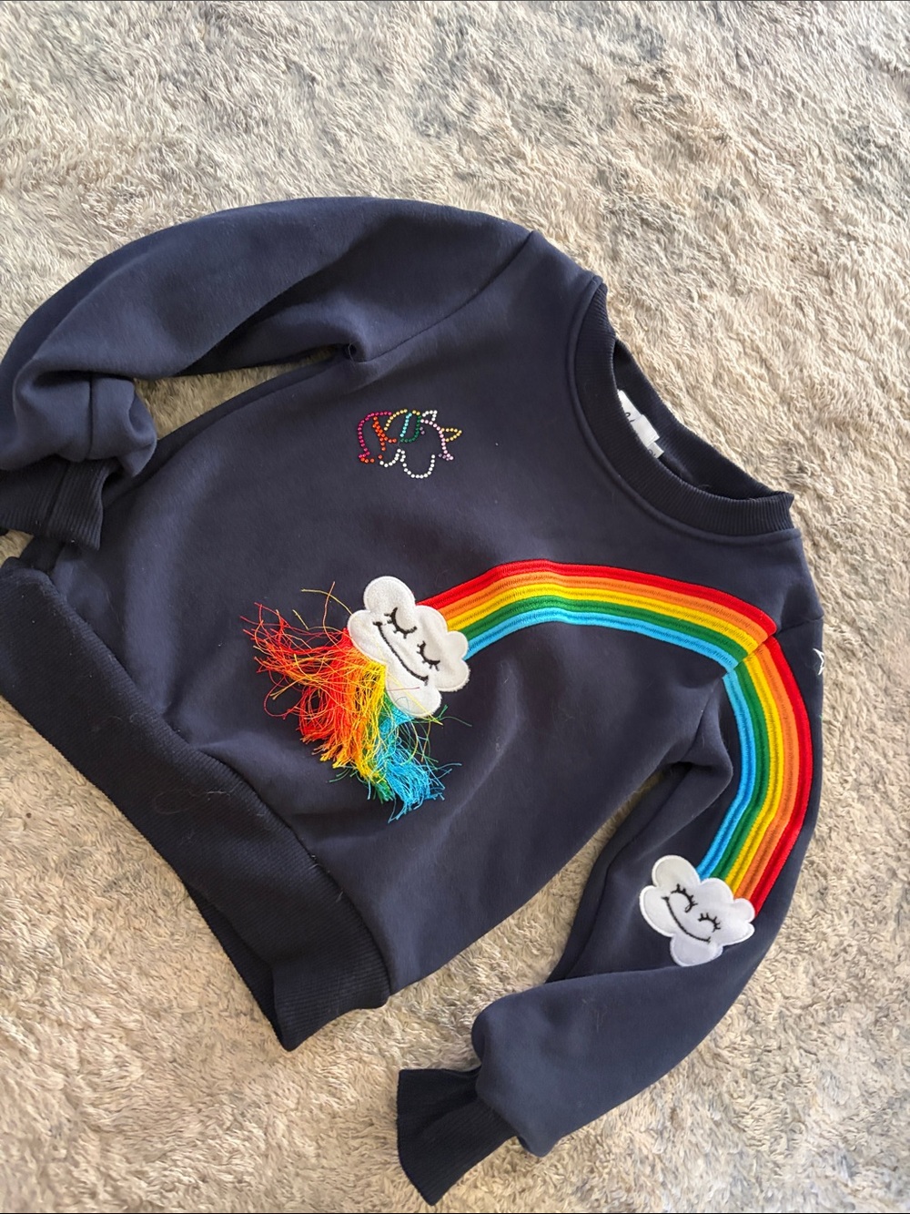Lola + The Boys Navy Sweatshirt with Rainbow & Cloud Appliqués